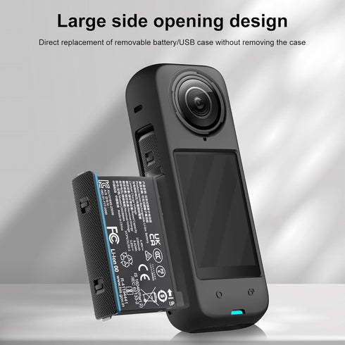 PULUZ Silicone Protective Case for Insta360 X4 with Lens Cap, Soft Camera Protective Cover and Standard Lens Guard for Insta 360 X4 Accessories(Bl...