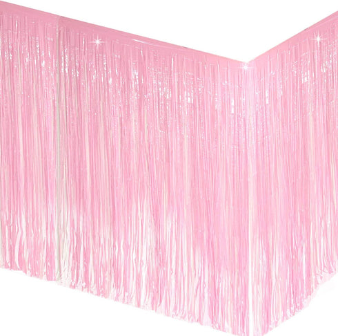 Allgala Macaron Pink Tinsel Table Skirt 2-Pack 29x108 Inch Metallic Foil Fringe Table Skirts for Party Event, Parade Float, Party Decoraton...
