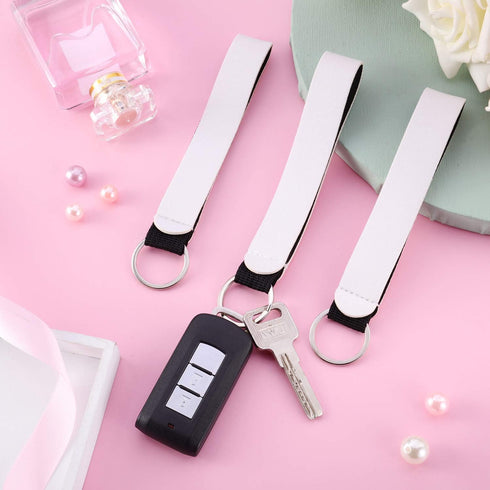 WILLBOND 20 Pieces Sublimation Keychain Blanks Wristlet Keychain Bulk DIY White Neoprene Keychain Wrist Lanyard Keychain Holder Sublimation Blank ...