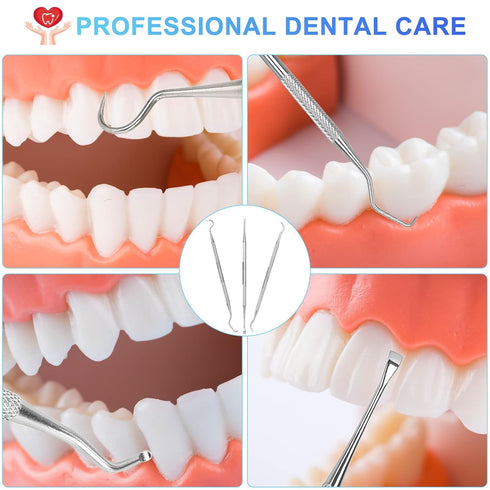 Dental Tools, 3 Pack Teeth Cleaning Tools Stainless Steel Dental Scraper, Pick Hygiene Set for Dentist, Personal Using, Family Oral Care, Pets, Ca...