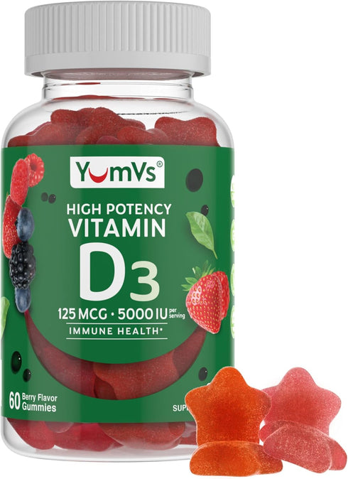 Vitamin D3 Jellies by YumV's | Vitamin D 5000 IU | Daily Dietary Supplement for Men and Women | Mixed Berry Flavor Chewable Jellies | Vegetarian, ...