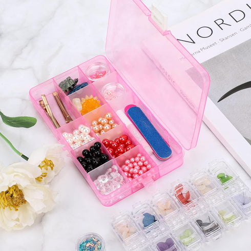 Small Compartment Organizer Case, 4PCS 15-Grid Adjustable Plastic Box with Dividers, Acrylic Fake Nail Charms Bead Rhinestone Jewelry Holder, Craf...