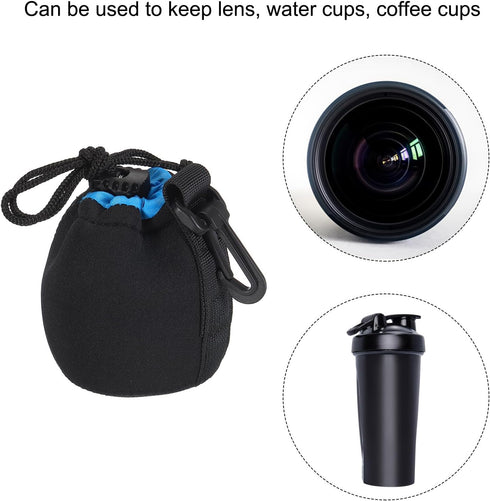 PATIKIL Camera Lens Bag, 2.8" IDx3.9 H Drawstring Lens Pouch with Thick Protective Neoprene, Lens Case for DSLR Camera Lens, Water Coffee Cups, Bl...