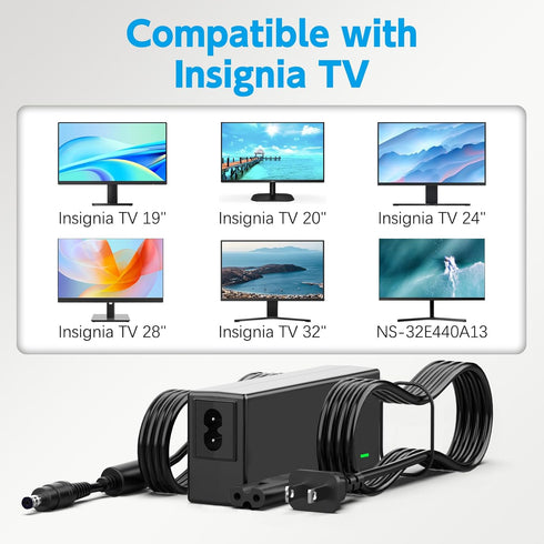LJO-EEIH 12V Power Cord Compatible with Insignia TV 19" 20" 24" 28" 32"; NS-32E440A13, NS19E310A13, NS19E310NA15, NS24ED200NA14, NS24ED310NA15, NS...