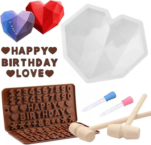 Breakable Heart Mold Set for Chocolate, Heart Silicone Molds with Hammers and Dropper, Letter Mold and Number Chocolate Molds for Valentine Candy ...