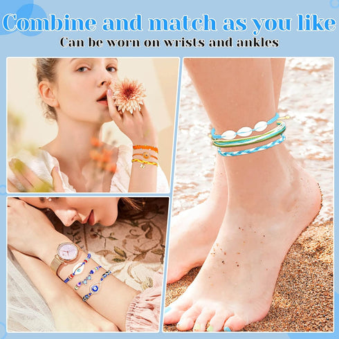PAXCOO Set of 25 Surfer Wave Bracelets Ocean Wave Adjustable Waterproof Handmade Bracelet Summer Sunflower Bracelets Anklets Jewelry for Women Tee...