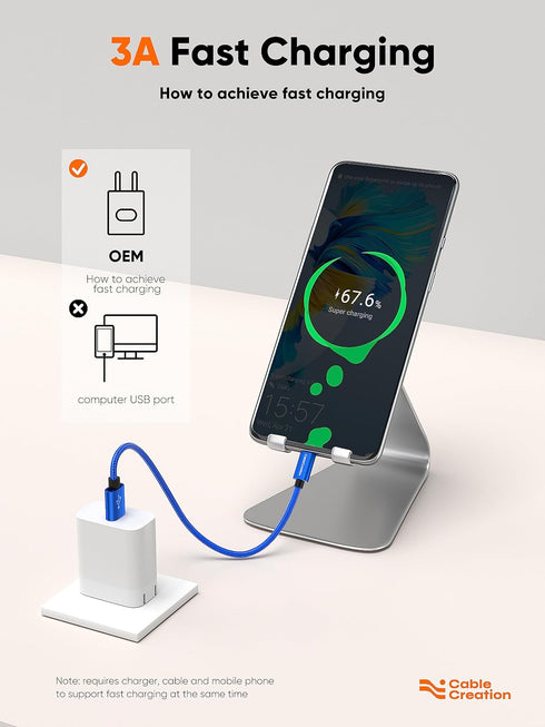 CableCreation Blue 6 inch Short USB to USB C Cable,USB A to USB C Cable 3A Fast Chargin, Braided USB C Male to USB Male Cable for Power Bank, Gala...