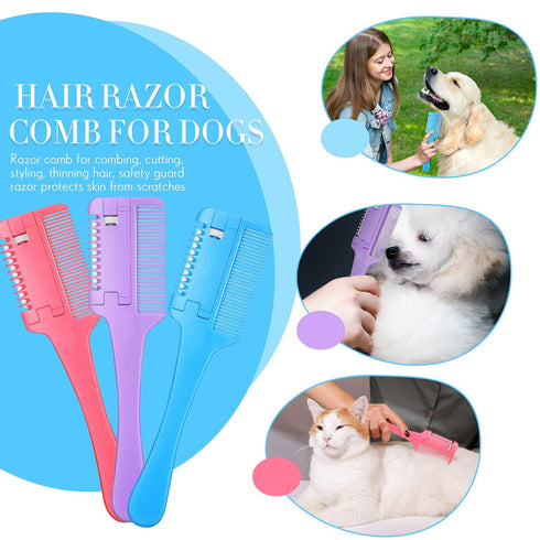 3 Pcs Pet Dog Cat Razor Comb with 50 Pcs Replacement Razors Hair Cutter Comb Cutting Scissors Hair Trimmer Comb Tool Grooming Dog Cat Double Sided...
