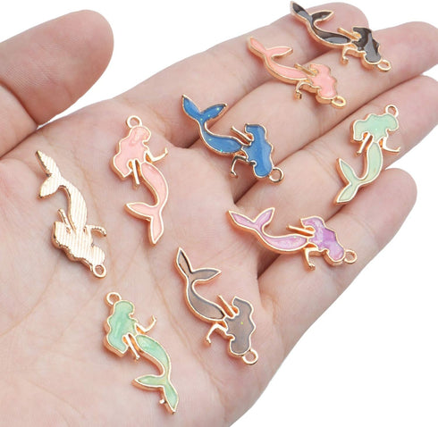 Enemal Mermaid Charms, 30pcs Gold Plated Oil Drip Enamel Pendants for Jewelry Making, Bracelets, Necklace Craft Supplies, 13 * 29mm...
