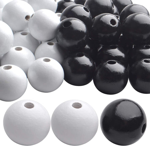 Aylifu Round Wood Beads, 50pcs 25mm Natural Round Wooden Beads Small Hole Wood Loose Beads Smooth Painted Spacer Loose Beading Supplies for Neckla...