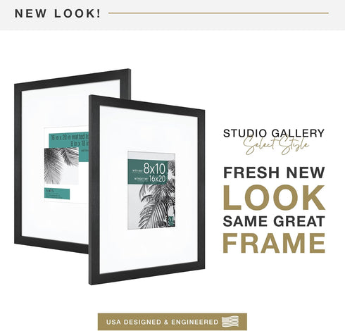 MCS Studio Gallery 16x20 Matted Photo Frame with 8x10 Picture Display, Black Woodgrain Vertical & Horizontal Wall Hanging Large Picture Frame for ...