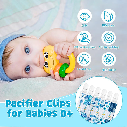 Babygoal Ocean Blue Pacifier Clips, 6 Pack Binky Paci Holder Clips and Leash for Boys and Girls Fits for Most Pacifier, Binkie Styles & Baby Teeth...