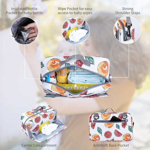 Non-Slip Stroller Organizer Bag for Diapers with Insulated Pocket, Stroller Hooks and Adjustable Strap,Universal Fit Most Strollers, Fruits...