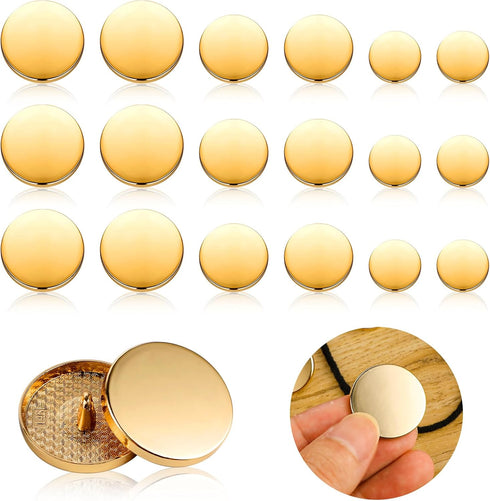 18pcs Metal Flat Button Gold Buttons for Blazers Golden Coat Buttons Round Shaped Sewing Button for Suit Coat Shirt Jackets Craft 15mm 20mm 25mm...