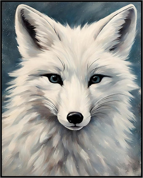 Posterizer 1 pcs-white arctic fox in snowy winter scene-oil painting style 13-Art for Animal Lovers-Landscape & Nature Art-Decor for Home & Office...
