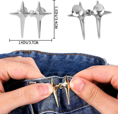 8 Sets Adjustable Star Button Pant Waist Tightener, Adjustable Waist Buckle Sets No Sew and No Tools Detachable Decorative Waist Buckles, Jean But...