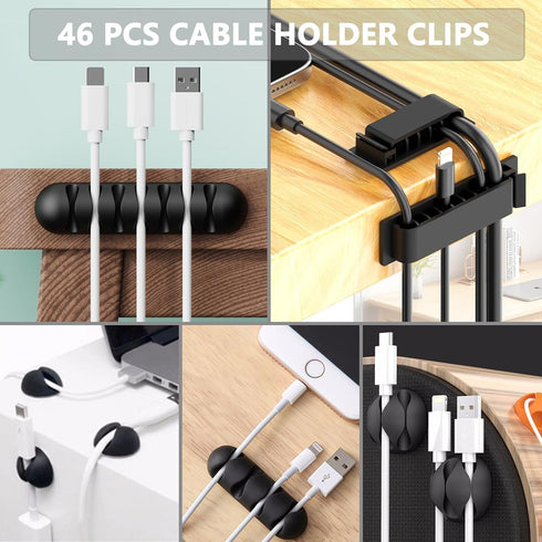 ELII 300PCS Cable Management Kit,4 Cable Sleeve 35 Cable Clips with 11Cord Holders,15+5Roll Cable Organizer Straps and 200 Fastening Cable Ties,20...