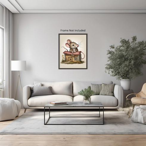 Posterizer 1 pcs- Cute mouse leaning on a tiny house-Art for Animal Lovers-Kids Room Art-Gift for Daughter, Son, Kids-Decor for nursery toddlers k...