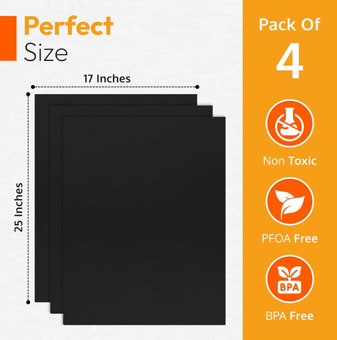 Oven Liners for Bottom of Electric Gas Oven Reusable - 4 Pack Large Heavy Duty Nonstick Teflon Range Mat 17"x 25" - Stove Floor Protector Liner Ea...