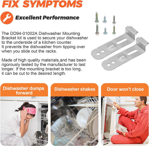 DD94-01002A Dishwasher Assembly-Install Kit by Beaquicy - Replacement for Samsung Dishwashers - Includes 2 Mounting Brackets and 6 Mounting Screws - Replaces AP4450818 2077601 PS4222710