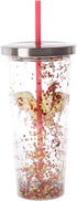 Spoontiques - 21337 Wonder Woman Logo Glitter Cup w/Straw, One Size, Red & Gold, 20 ounces...