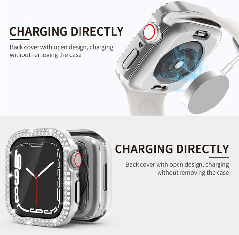 2 in 1 Waterproof Bling Case Compatible for Apple Watch 44mm Screen Protector SE Series 6/5/4, Women Glitter Diamond Rhinestone Bumper Face Cover ...