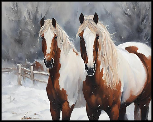 Posterizer 1 pcs-majestic horse in snowy winter scene-oil painting style-3-Art for Animal Lovers-Landscape & Nature Art-Decor for Home & Office- u...