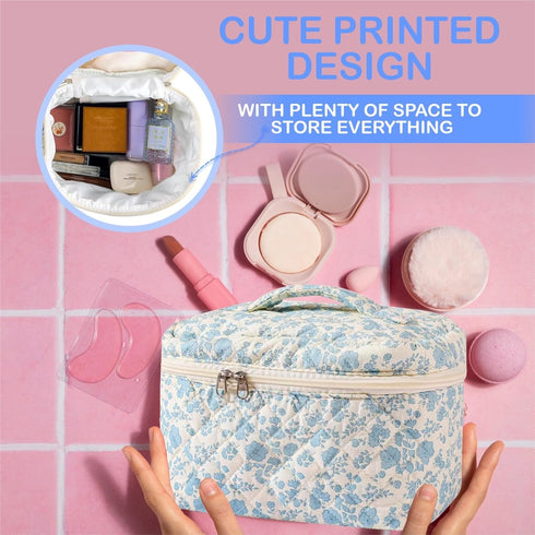 Beauty & Personal Care Floral Quilted Travel Cosmetic Bags for Women – Stylish Makeup and Skincare Bag Set – Perfect Toiletry Organizer for Home o...
