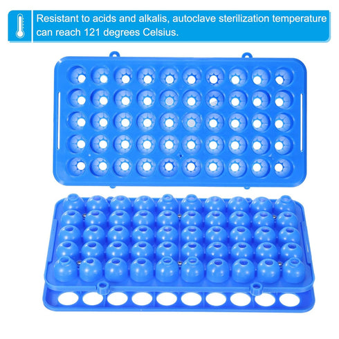 PATIKIL 50 Wells Tube Rack, 1 Pcs Vial Rack Double Layer Centrifuge Tube Holder for Microcentrifuge Tubes 5,10,15ml, Blue...