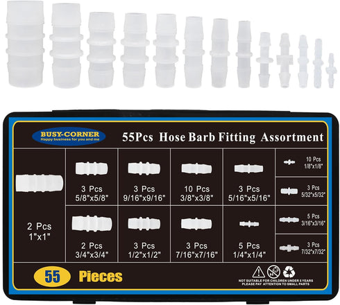 55Pcs 13 Sizes Hose Barb Fittings Kit, Pipe Connector Joint Splicer Mender Adapter Union for Aquarium Adapter Gas Liquid Air...