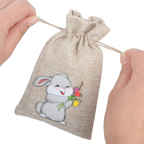 CCINEE 36PCS Easter Burlap Bags with Drawstring,Bunny Burlap Gift Bag Jute Line Goody Bags for Kids Party Favor Supply...