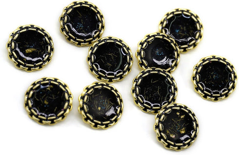 20 pcs Enamel Covered Golden Foil Fragments Floral Metal Shank Sewing Coat Buttons -25mm -1"...
