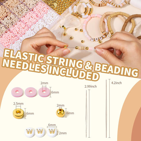 LEOBRO 3908PCS Clay Beads Bracelet Making Kit, Bracelet Beads Bracelet Kit, Clay Bead Gold Beads Letter Beads for Bracelet Friendship Bracelets Je...