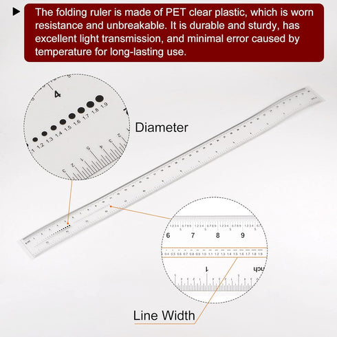 Film Flexible Ruler 16 Inch 0.1mm Scale PET Plastic Folding Straight Ruler Calibration Soft Ruler Measuring Tool for Factory, Transparent...