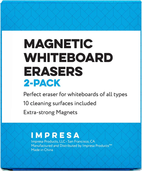 IMPRESA 2 Pack Magnetic Whiteboard Eraser for Use with Glass Dry Erase Boards - includes Extra Strong Magnets and 10 Replaceable Microfiber Cleani...