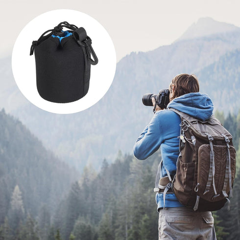 PATIKIL Camera Lens Bag, 3.3" IDx5.5 H Drawstring Lens Pouch with Thick Protective Neoprene, Lens Case for DSLR Camera Lens, Water Coffee Cups, Bl...