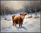 Posterizer 1 pcs-cute cow in snowy winter scene-oil painting style-3-Art for Animal Lovers-Landscape & Nature Art-Decor for Home & Office- unframe...