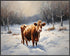 Posterizer 1 pcs-cute cow in snowy winter scene-oil painting style-3-Art for Animal Lovers-Landscape & Nature Art-Decor for Home & Office- unframe...
