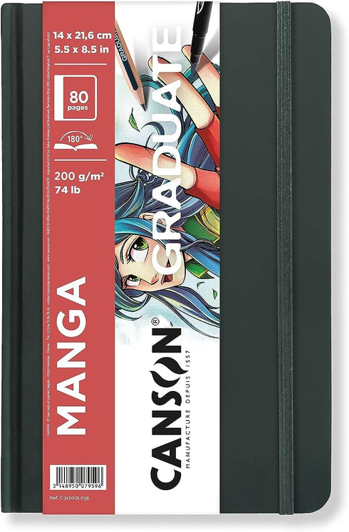 Canson Graduate Manga Paper, Hard Cover Art Journal, 5.5x8.5 inches, 40 Sheets — Artist Paper for Illustration, Character Studies, Comics...