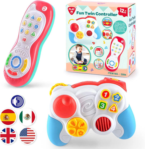 PLAY Baby Controller Toy - Bilingual Spanish & English Learning Toys, Pretend Video Game Controller & TV Remote Combo with Music and Light, Christ...