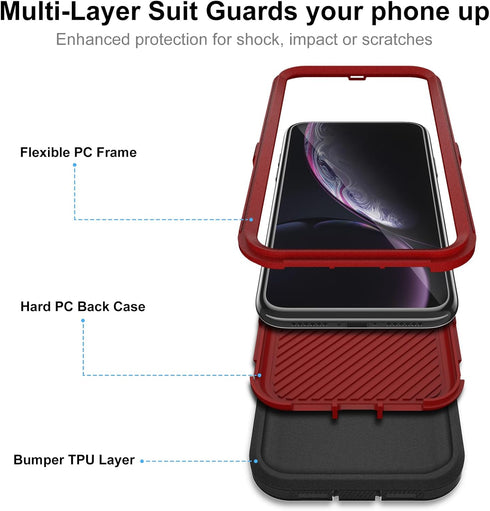 Jiunai for iPhone XR Cases Heavy Duty Port Cover Shockproof Protective Bumper Drop Protection Outdoor Dust Proof Dual Layer Rugged Matte Cover Cas...