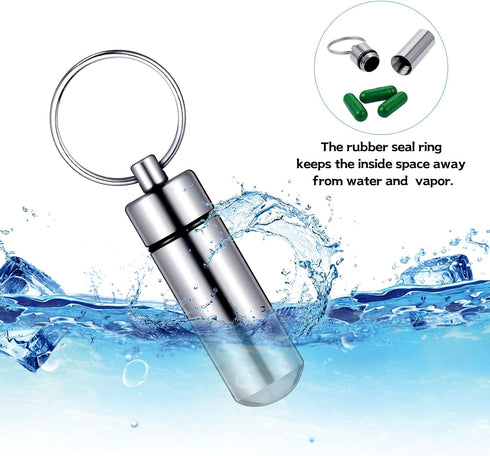 12 Pieces Portable Pill Case First Aid Pill Container Mini Pill Container Waterproof Aluminum Keychain Pill Case Keychain for Medications, Vitamin...