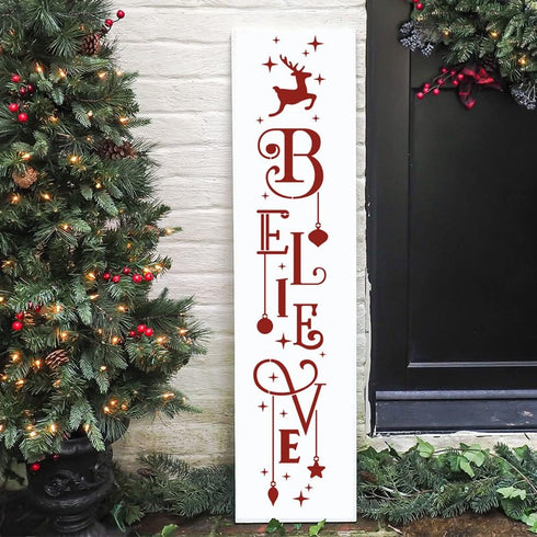 Christmas Stencils for Painting on Wood Holiday Christmas Stencil Large Believe Xmas Painting Stencils for Wall Porch Glass Wood Fabric...