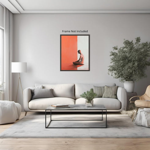 Posterizer 1 pcs-minimalist peach-white art-man sitting on the ground-Abstract & Modern Art-Gift for Men Women Teens-Decor for Home & Office- unfr...