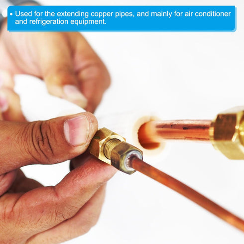 PATIKIL 1/2" OD Brass Flare Union Connector, 2 Set Air Conditioning Copper Double Pipe Extension Joint Connectors Pipe Hose Fitting with Nut, 1.77...