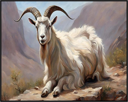 Posterizer 1 pcs- Mountain goat laying on the ground oil painting syle-Art for Animal Lovers- Gift for Men Women Entrepreneur Teens-Living Room Be...