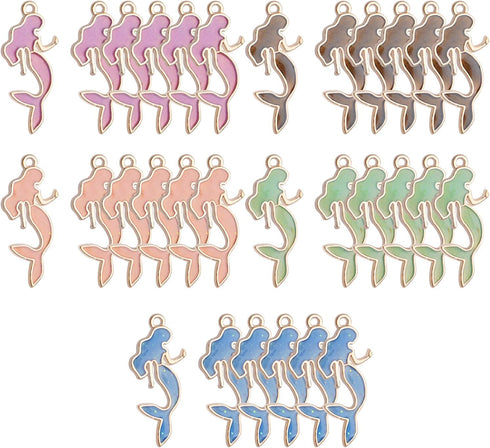 Enemal Mermaid Charms, 30pcs Gold Plated Oil Drip Enamel Pendants for Jewelry Making, Bracelets, Necklace Craft Supplies, 13 * 29mm...