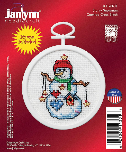 Janlynn 1143-31 18 Count Mini Counted Cross Stitch Kit, 2.5-Inch, Round, Starry Snowman...