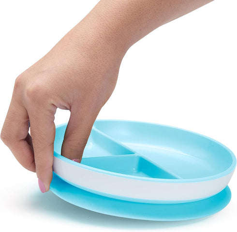 Munchkin Stay Put Suction Plates for Baby and Toddler, 3 Divided Sections , Blue/Green...