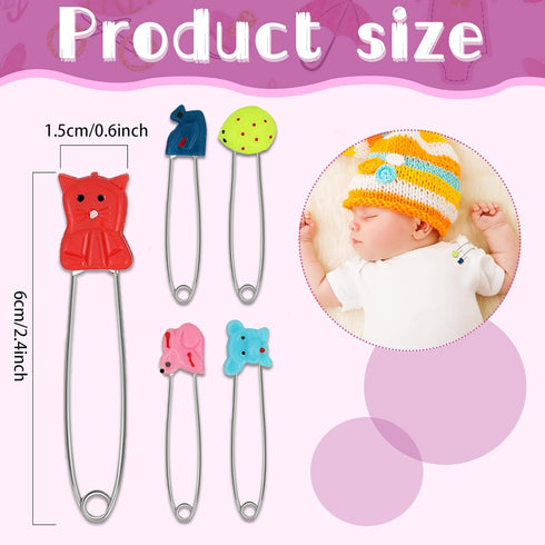 30 pcs Baby Safety Diaper Pin with Plastic Head Animal Pattern 2.4 Inch Secure Clips for Fastening Baby Clothes Diaper Napkins Stainless Steel Kid...